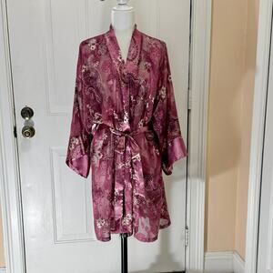 Delicates womens XL robe kimono dressing gown semi sheer kimono paisley print